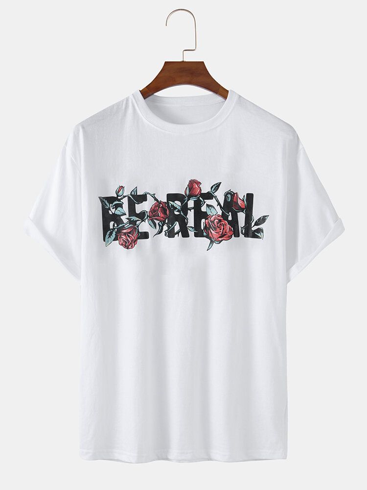 Camisetas De Manga Corta De Algodón Con Estampado De Letras Y Rosas Para Correr Para Hombre