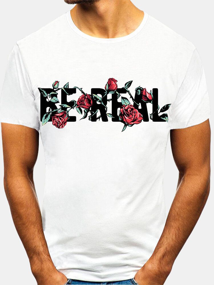 Camisetas De Manga Corta De Algodón Con Estampado De Letras Y Rosas Para Correr Para Hombre