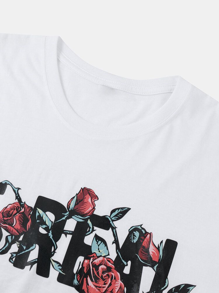 Camisetas De Manga Corta De Algodón Con Estampado De Letras Y Rosas Para Correr Para Hombre