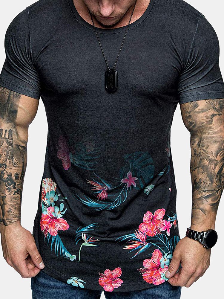 Camisetas De Manga Corta Con Cuello Redondo Para Entrenamiento De Fitness Para Hombre Con Estampado Floral