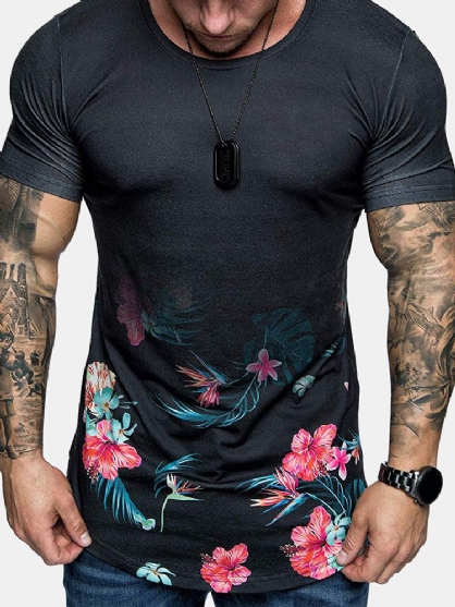 Camisetas De Manga Corta Con Cuello Redondo Para Entrenamiento De Fitness Para Hombre Con Estampado Floral