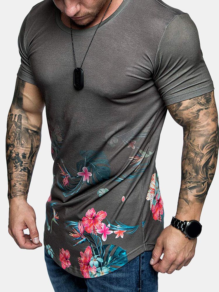 Camisetas De Manga Corta Con Cuello Redondo Para Entrenamiento De Fitness Para Hombre Con Estampado Floral