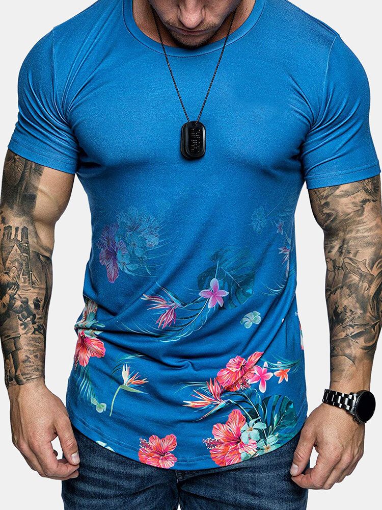 Camisetas De Manga Corta Con Cuello Redondo Para Entrenamiento De Fitness Para Hombre Con Estampado Floral