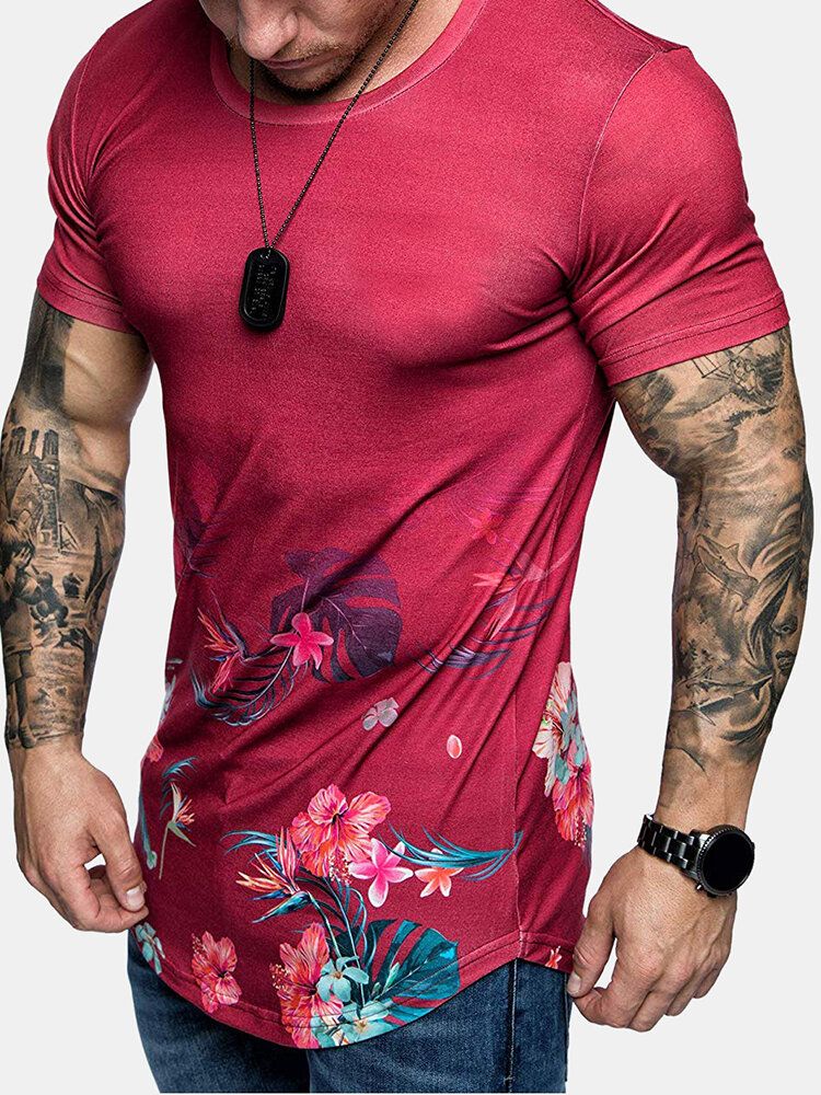 Camisetas De Manga Corta Con Cuello Redondo Para Entrenamiento De Fitness Para Hombre Con Estampado Floral