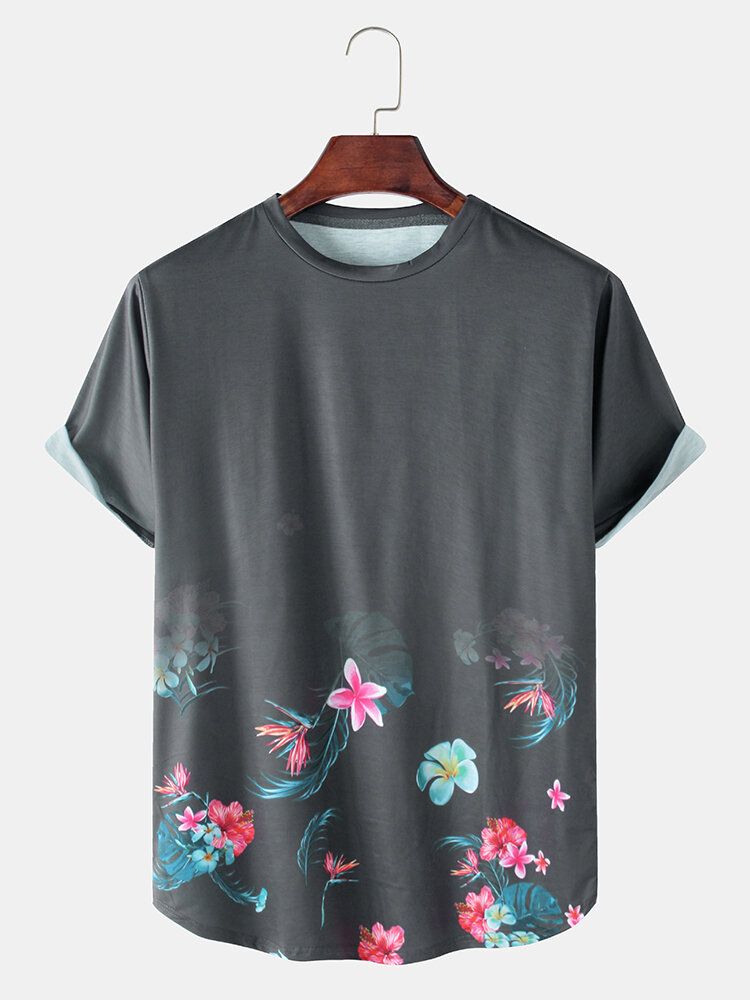 Camisetas De Manga Corta Con Cuello Redondo Para Entrenamiento De Fitness Para Hombre Con Estampado Floral