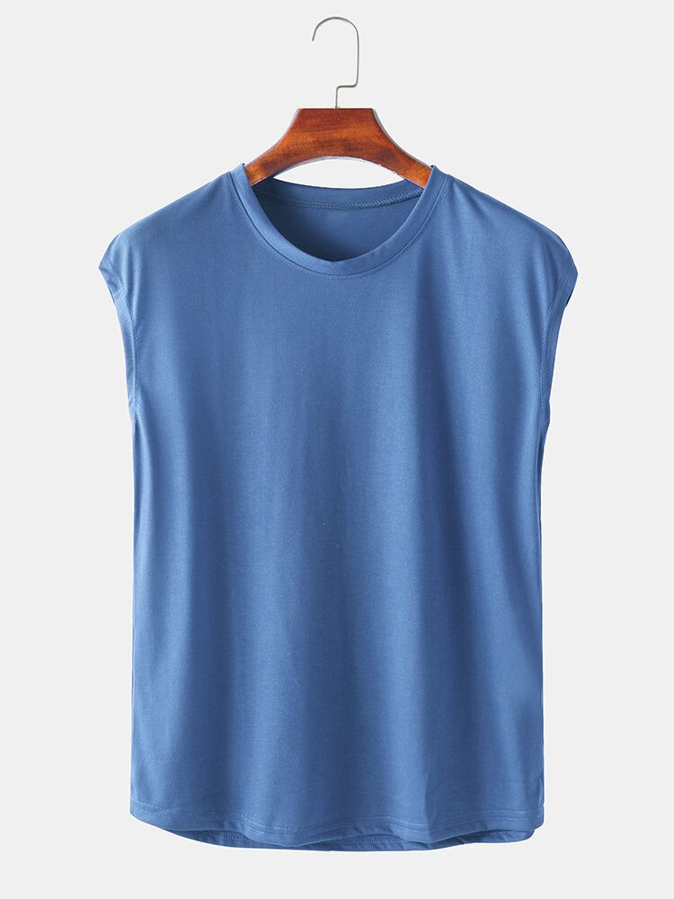 Camisetas Sin Mangas Sin Mangas Con Cuello Redondo De Color Sólido Para Hombre