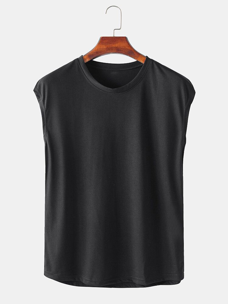 Camisetas Sin Mangas Sin Mangas Con Cuello Redondo De Color Sólido Para Hombre