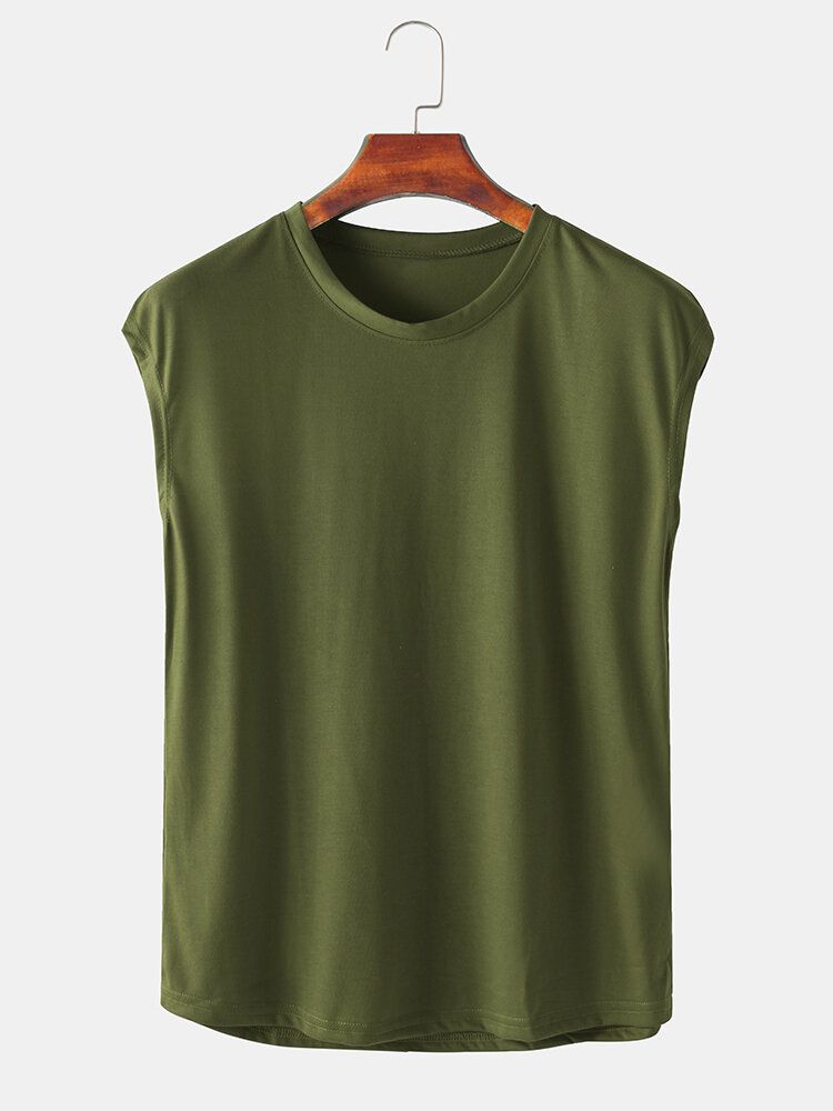 Camisetas Sin Mangas Sin Mangas Con Cuello Redondo De Color Sólido Para Hombre