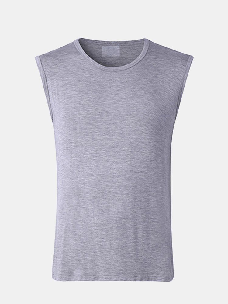 Camisetas Sin Mangas De Cuello Redondo De Color Sólido Para Hombre Chaleco Deportivo Sin Mangas Tops De Modal Informal