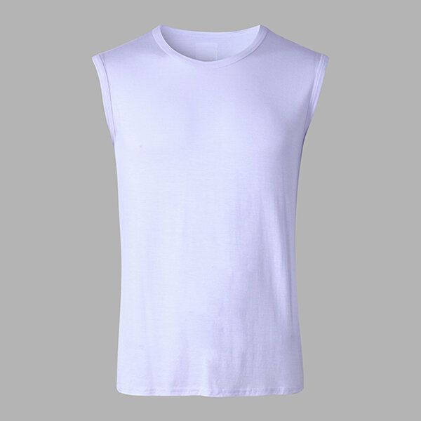 Camisetas Sin Mangas De Cuello Redondo De Color Sólido Para Hombre Chaleco Deportivo Sin Mangas Tops De Modal Informal