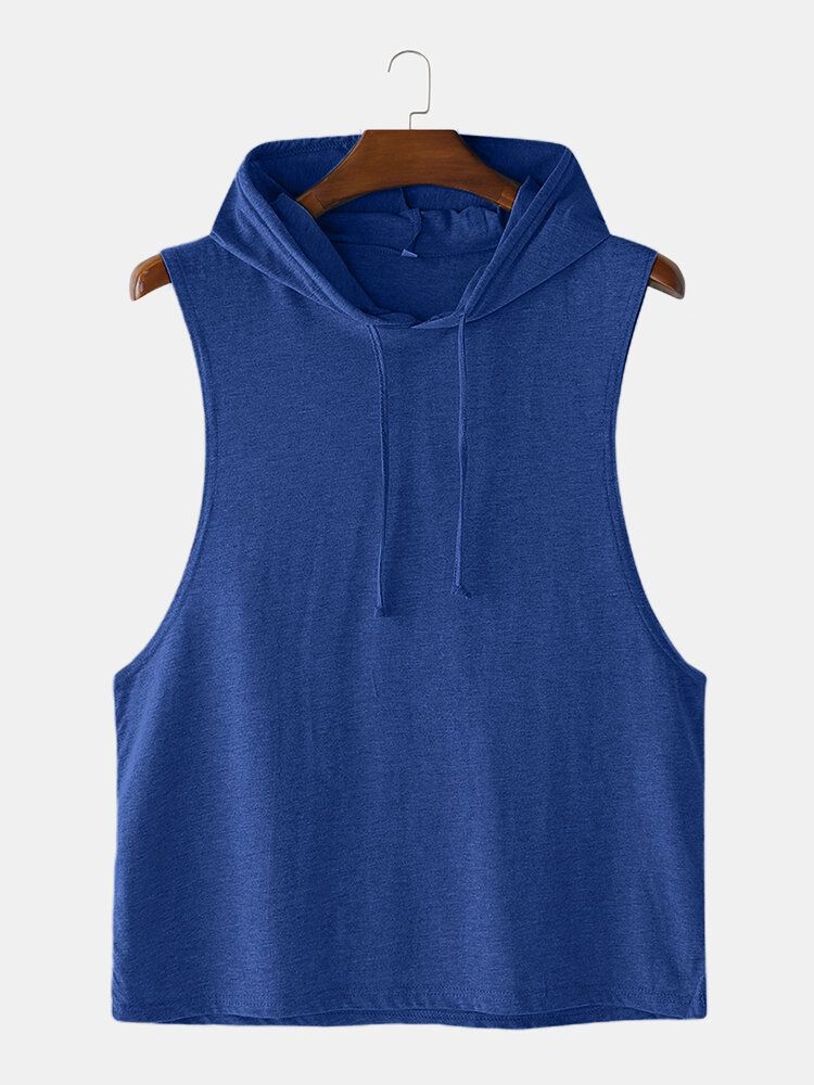 Camisetas Sin Mangas Deportivas Sin Mangas Con Capucha De Color Sólido De Algodón Informal Para Hombre