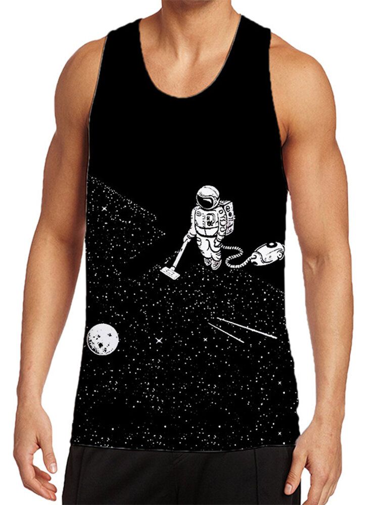 Camisetas Sin Mangas Deportivas Sin Mangas Negras Con Estampado De Astronauta Divertido Para Hombre