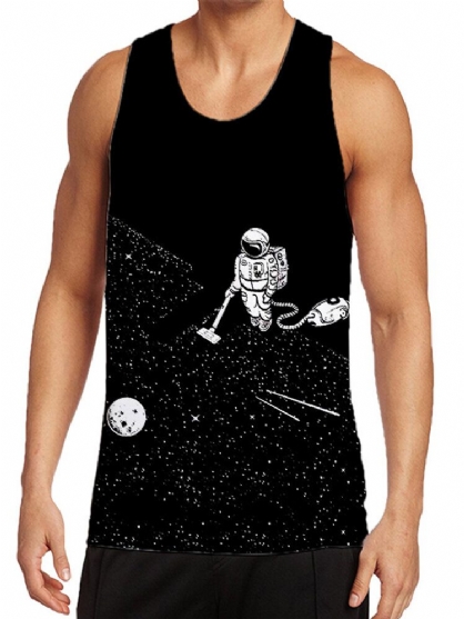 Camisetas Sin Mangas Deportivas Sin Mangas Negras Con Estampado De Astronauta Divertido Para Hombre