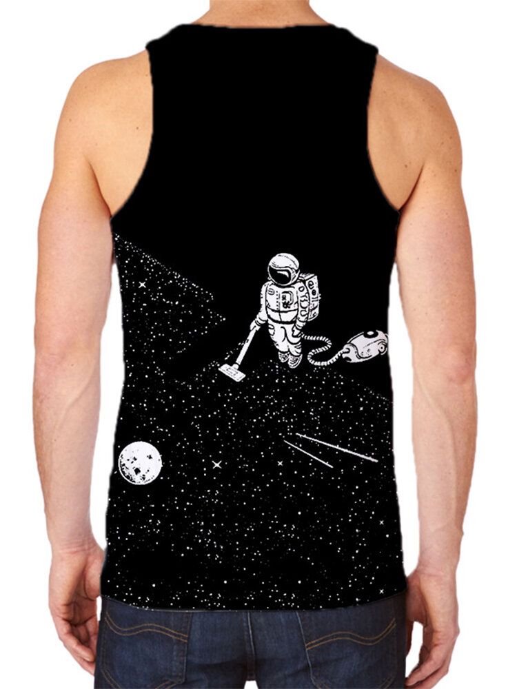 Camisetas Sin Mangas Deportivas Sin Mangas Negras Con Estampado De Astronauta Divertido Para Hombre