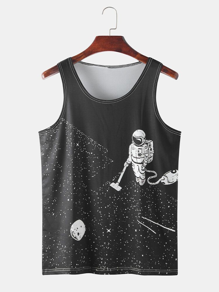 Camisetas Sin Mangas Deportivas Sin Mangas Negras Con Estampado De Astronauta Divertido Para Hombre