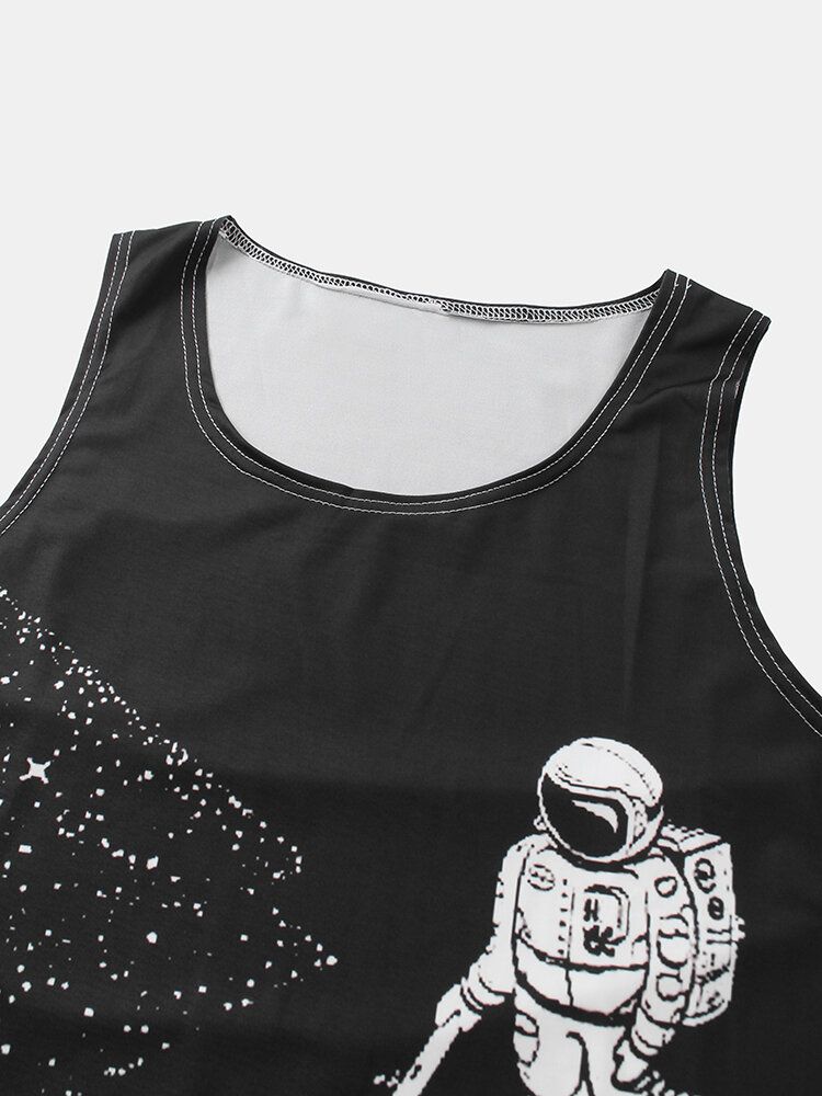 Camisetas Sin Mangas Deportivas Sin Mangas Negras Con Estampado De Astronauta Divertido Para Hombre