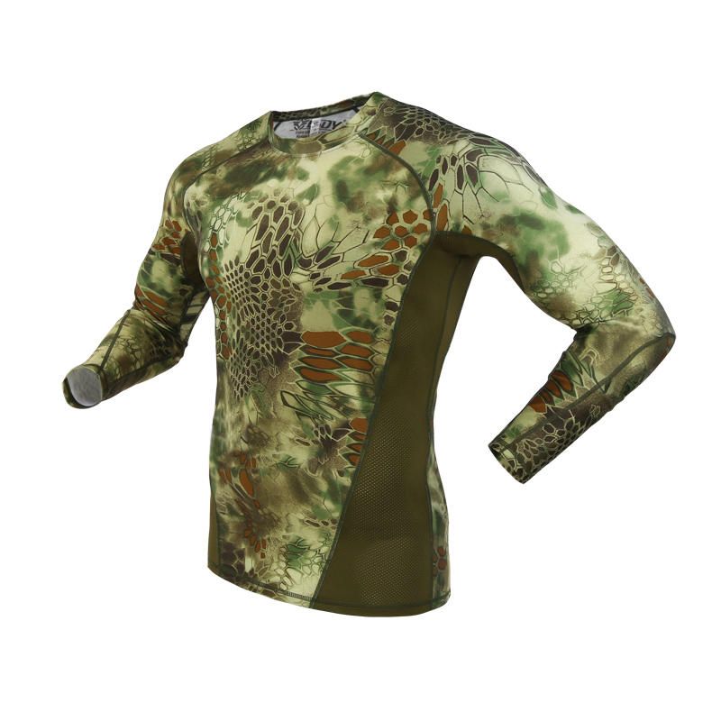 Camuflaje Táctico Al Aire Libre Camiseta Seca De Velocidad Ajustada Camiseta De Manga Larga Con Mecha Elástica Para Hombre