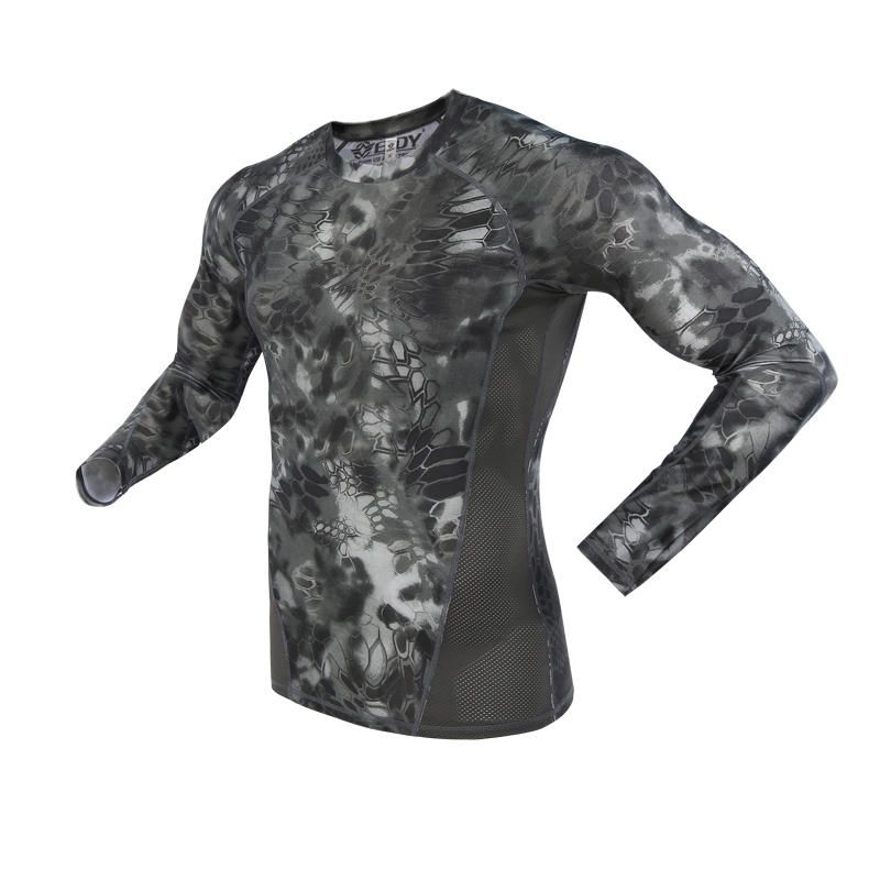 Camuflaje Táctico Al Aire Libre Camiseta Seca De Velocidad Ajustada Camiseta De Manga Larga Con Mecha Elástica Para Hombre