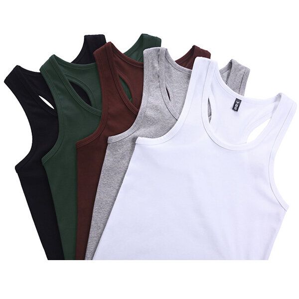 Chaleco De Cuello Redondo De Color Sólido Para Hombre Casual Sport Summer Cotton Slim Fit Tank Top