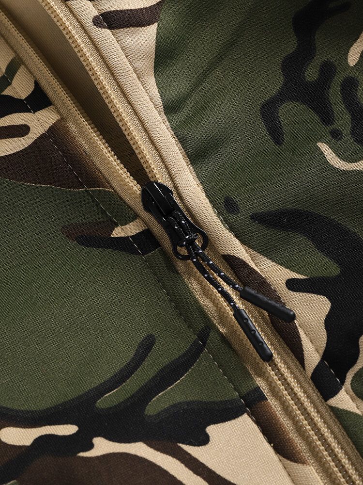 Chaqueta Con Capucha Con Estampado De Camuflaje Para Hombre Pantalones Deportivos Trajes Casuales De Dos Piezas