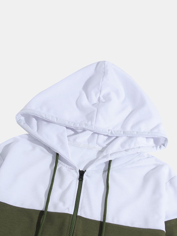 Chaqueta Con Capucha De Retazos Tricolor Para Hombre Pantalones De Chándal Con Cordón Conjunto Deportivo De Dos Piezas