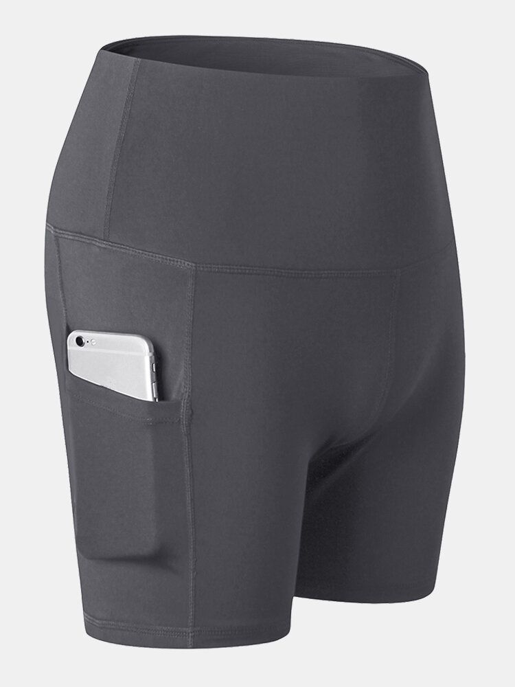 Fitness Yoga Mujer Elasticidad Pantalones Cortos Deportivos De Cintura Alta De Color Sólido De Secado Rápido