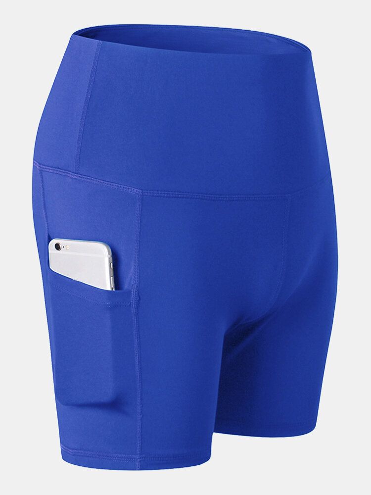 Fitness Yoga Mujer Elasticidad Pantalones Cortos Deportivos De Cintura Alta De Color Sólido De Secado Rápido