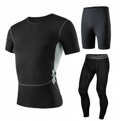 Hombre Fitness Gimnasio De Tres Piezas Ropa Deportiva Casual Medias De Secado Rápido Traje Deportivo Para Correr