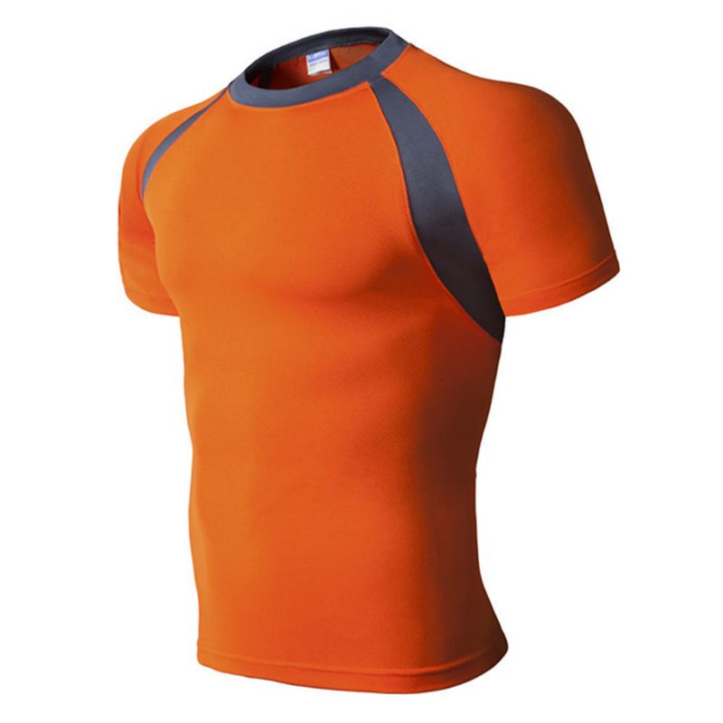 Hombre Running Fitness Slim Camiseta De Secado Rápido Tops De Manga Corta Con Bloques De Color Transpirable