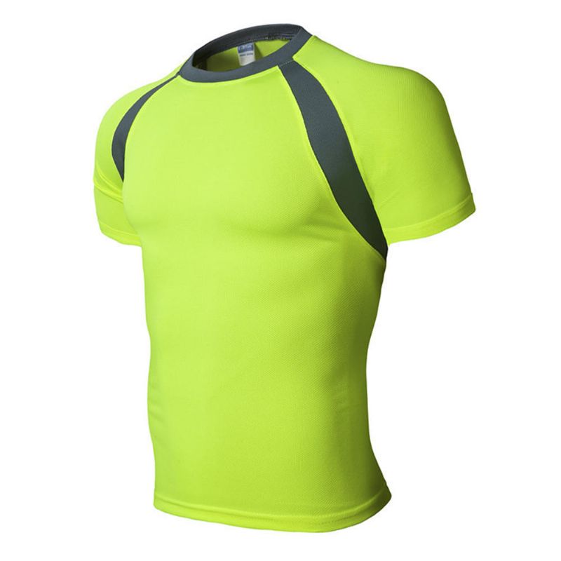 Hombre Running Fitness Slim Camiseta De Secado Rápido Tops De Manga Corta Con Bloques De Color Transpirable