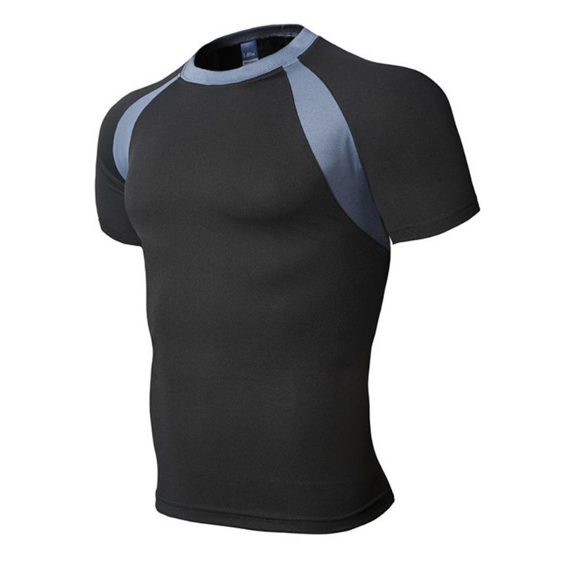 Hombre Running Fitness Slim Camiseta De Secado Rápido Tops De Manga Corta Con Bloques De Color Transpirable