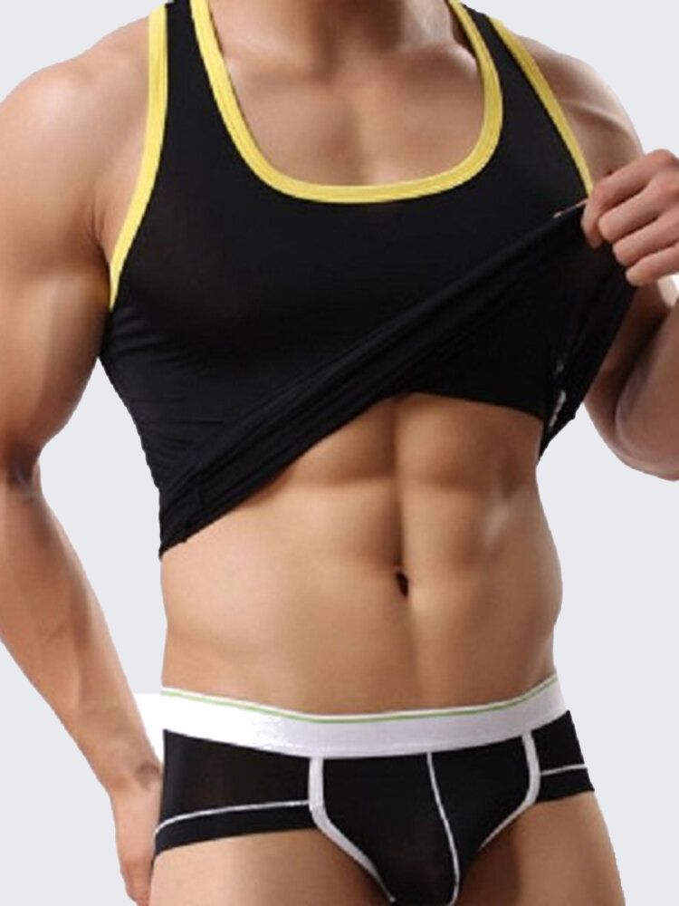 Hombre Sexy Gym Cuello En Forma De U Apretado Sin Mangas Chaleco Deportivo Tanques Tops