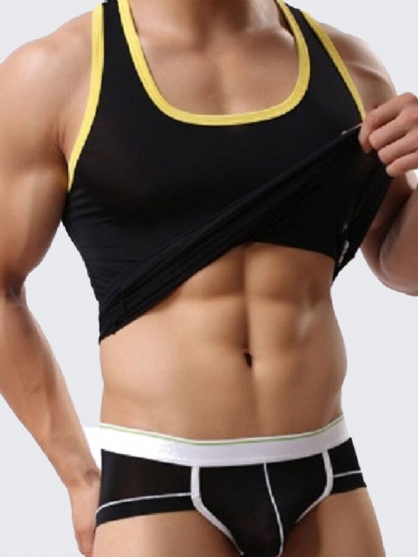 Hombre Sexy Gym Cuello En Forma De U Apretado Sin Mangas Chaleco Deportivo Tanques Tops