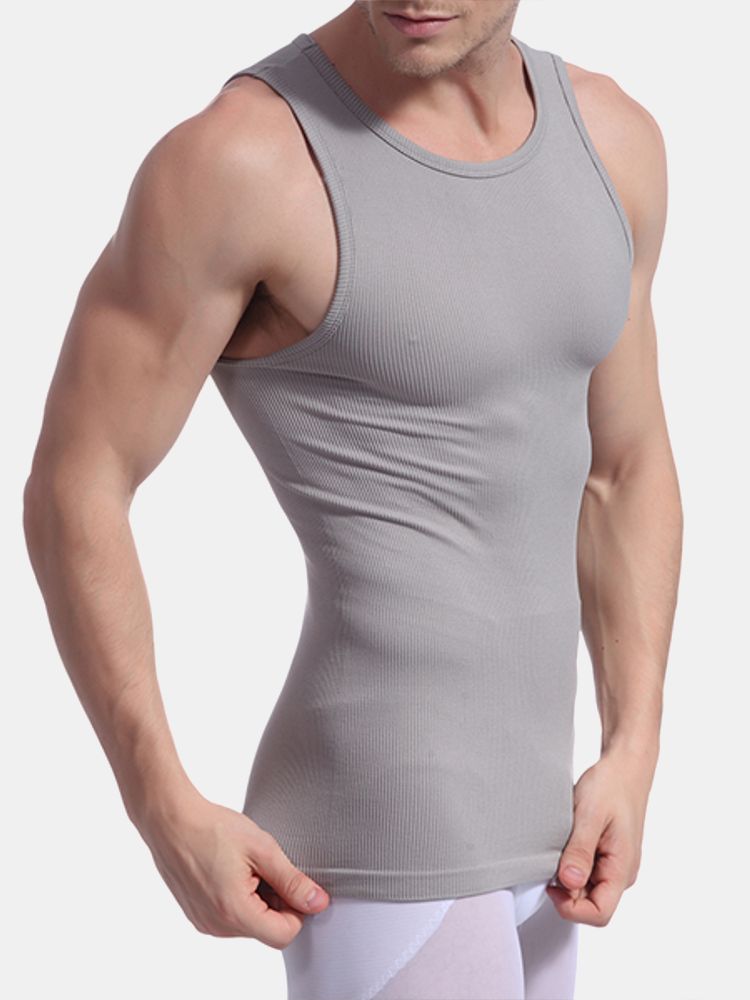 Medias Para Esculpir El Cuerpo Del Hilo De Los Hombres Chaleco Sexy Cintura Elástica Alta Tummy Tuck Camisetas Sin Mangas Deportivas