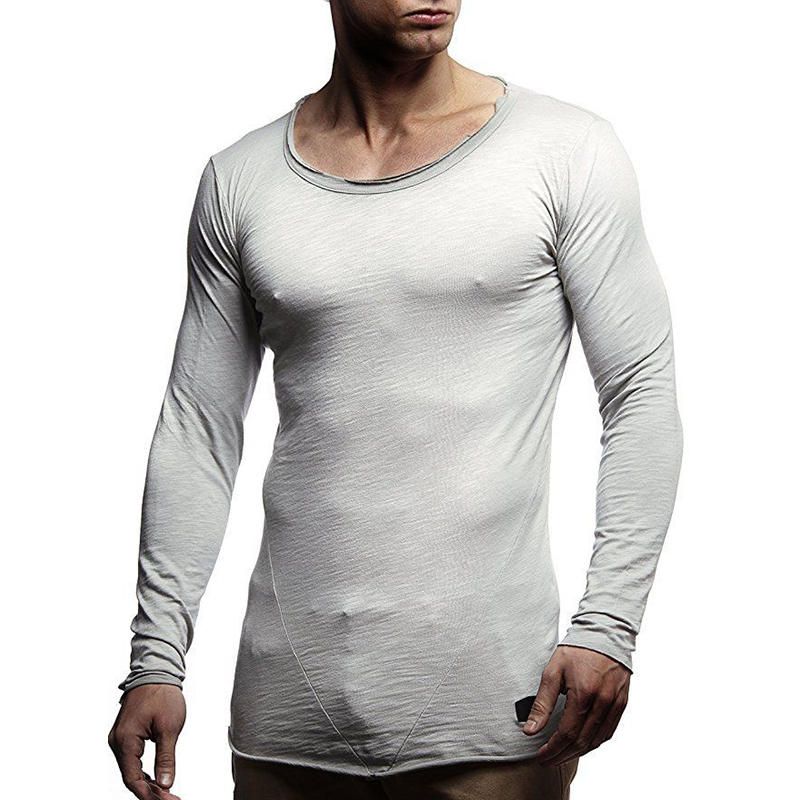 Moda Para Hombre Color Sólido Delgado O-cuello Manga Larga Slim Fit Casual Camisetas Suaves