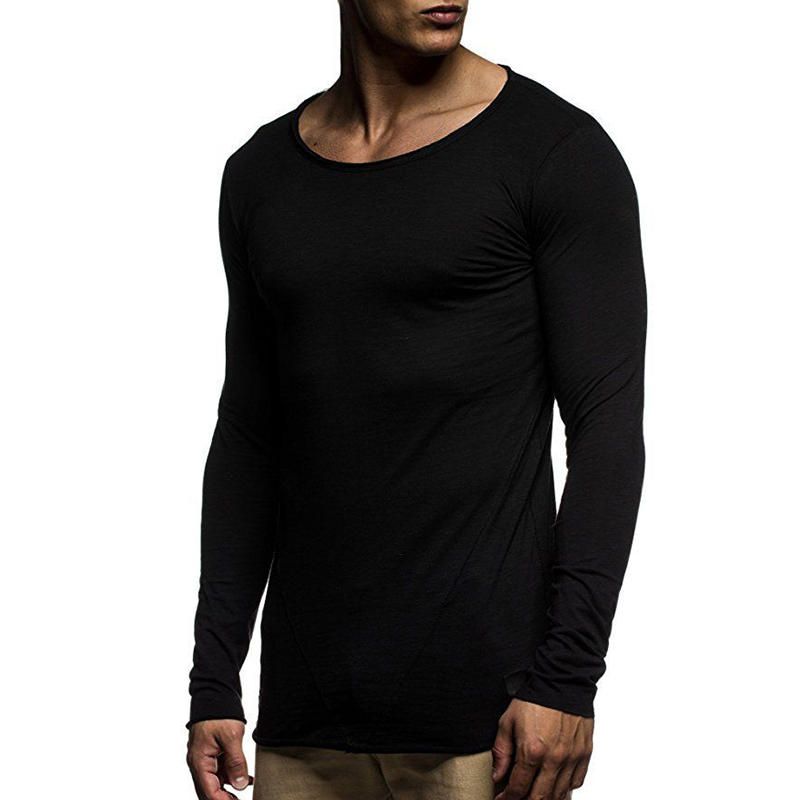 Moda Para Hombre Color Sólido Delgado O-cuello Manga Larga Slim Fit Casual Camisetas Suaves