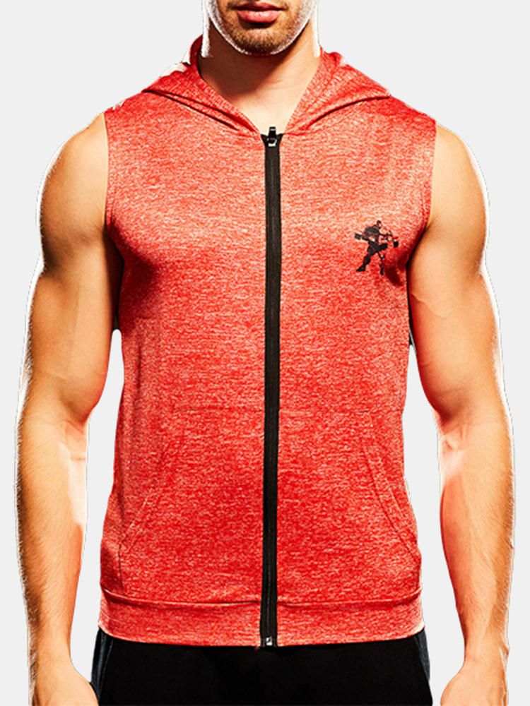 Moda Para Hombre Zip Up Fitness Correr Chaleco Con Capucha Casual Secado Rápido Gym Sudaderas Deportivas Camisetas Sin Mangas