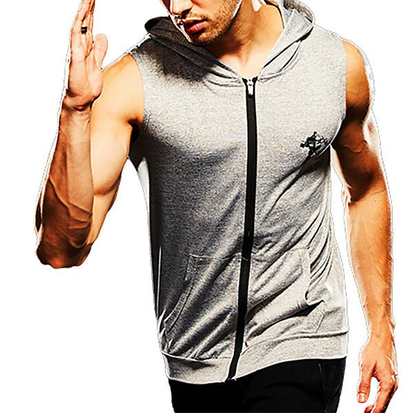 Moda Para Hombre Zip Up Fitness Correr Chaleco Con Capucha Casual Secado Rápido Gym Sudaderas Deportivas Camisetas Sin Mangas