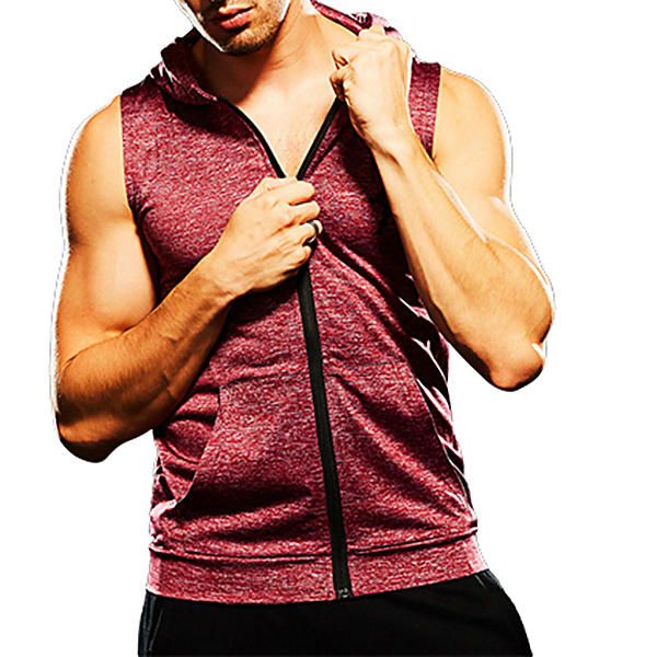 Moda Para Hombre Zip Up Fitness Correr Chaleco Con Capucha Casual Secado Rápido Gym Sudaderas Deportivas Camisetas Sin Mangas