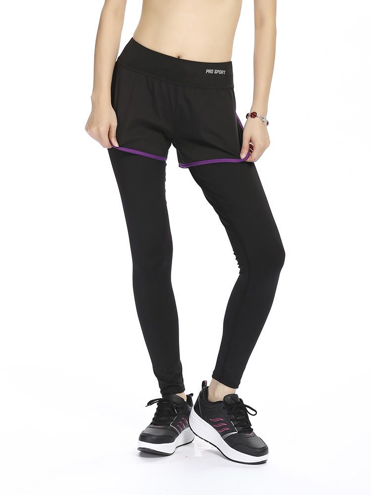 Mujeres Fitness Yoga Entrenamiento Ocio Elástico Falso Noveno Pantalón De Dos Piezas Leggings Ropa Deportiva