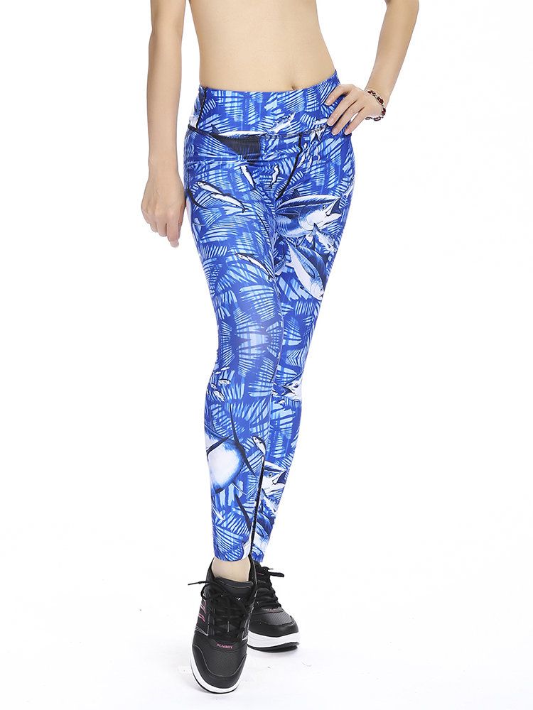 Mujeres Tallas Grandes Slim Dry-dry Print Stretched Gym Running Ninth Yoga Pants