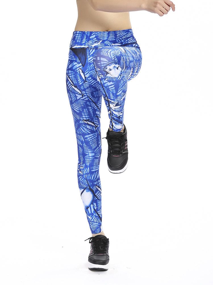 Mujeres Tallas Grandes Slim Dry-dry Print Stretched Gym Running Ninth Yoga Pants