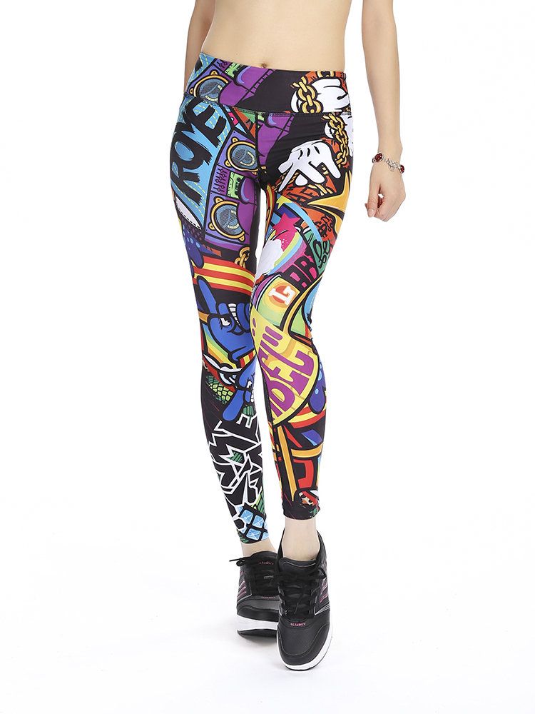 Mujeres Tallas Grandes Slim Dry-dry Print Stretched Gym Running Ninth Yoga Pants