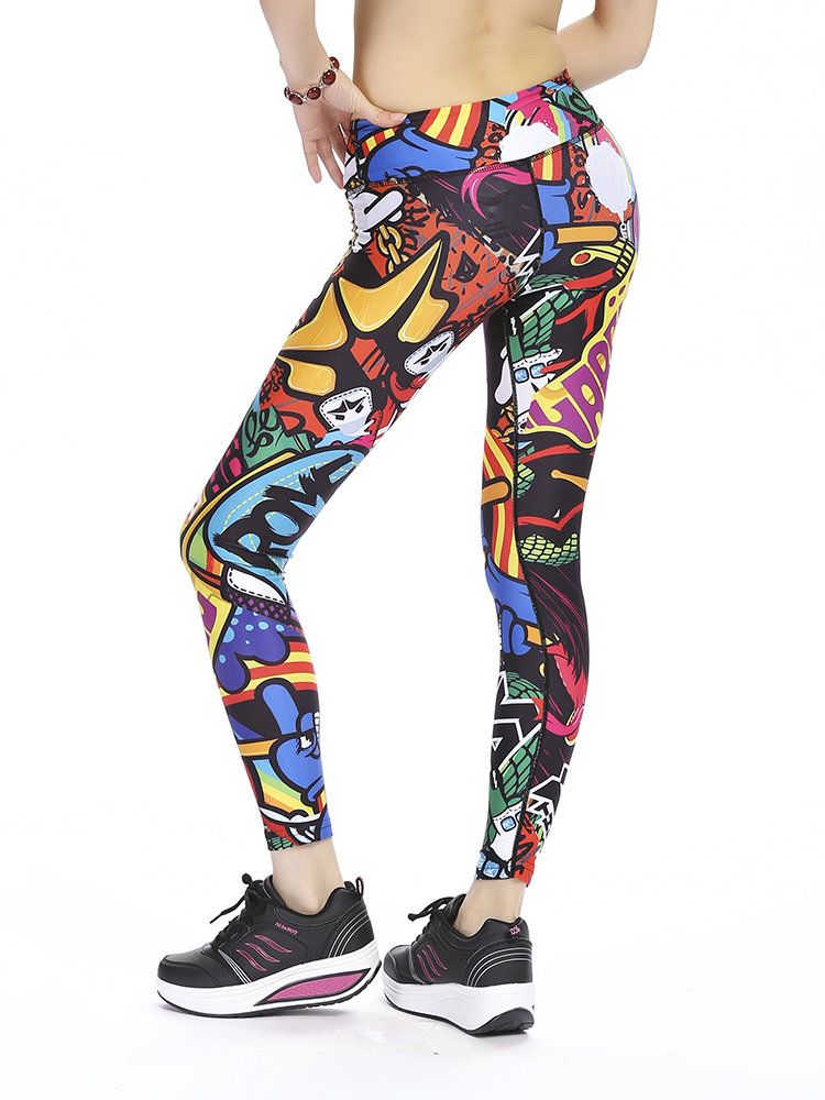 Mujeres Tallas Grandes Slim Dry-dry Print Stretched Gym Running Ninth Yoga Pants