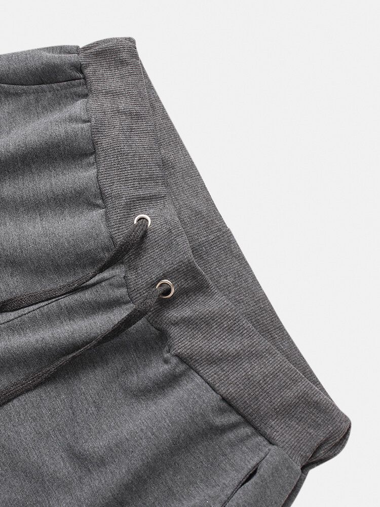 Pantalones De Chándal Con Cordón De Múltiples Bolsillos De Algodón De Color Sólido Para Hombre