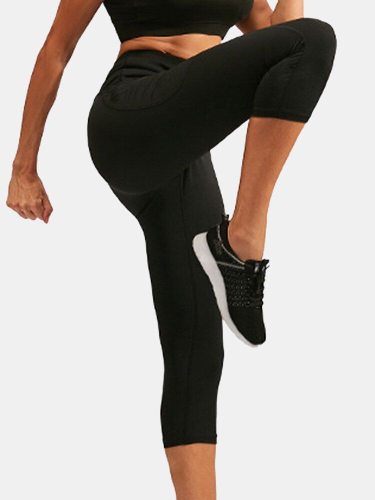 Pantalones De Cintura Alta De Yoga Deportivo Que Absorben La Humedad De Color Sólido Para Mujer