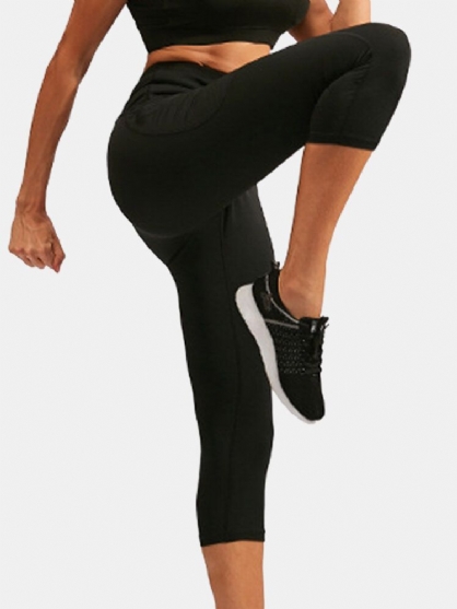 Pantalones De Cintura Alta De Yoga Deportivo Que Absorben La Humedad De Color Sólido Para Mujer