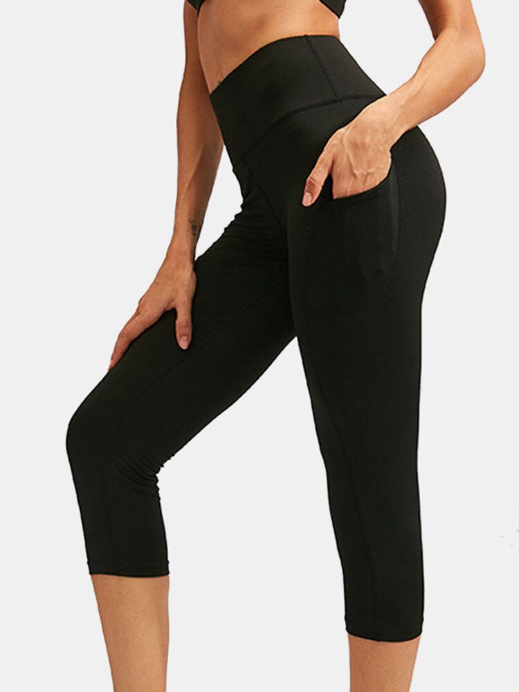 Pantalones De Cintura Alta De Yoga Deportivo Que Absorben La Humedad De Color Sólido Para Mujer