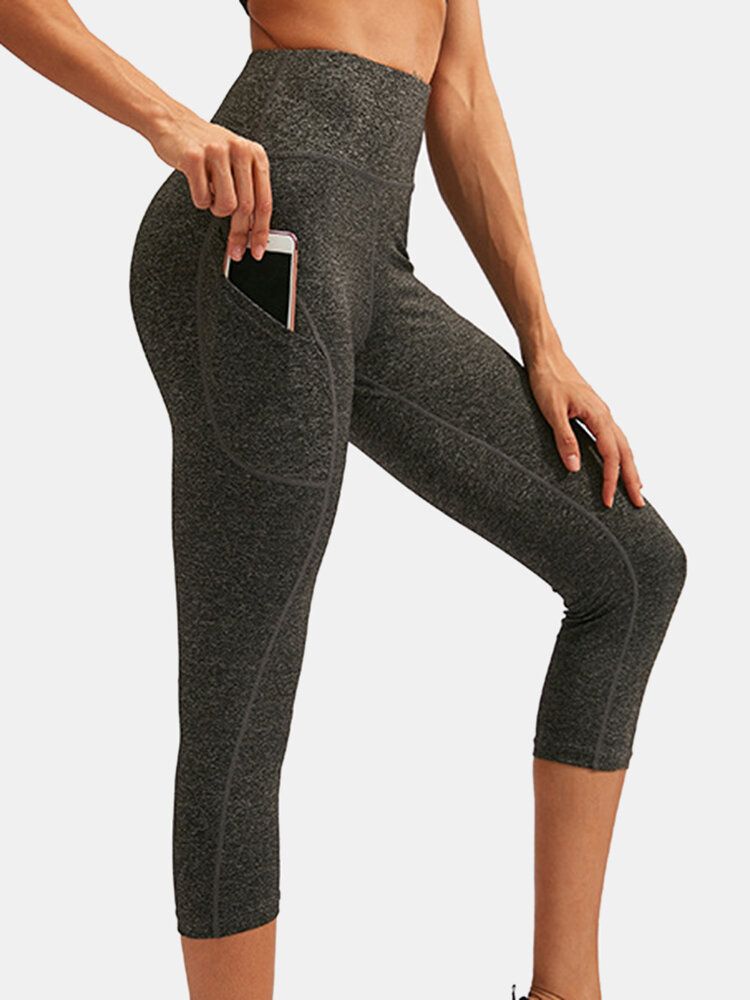 Pantalones De Cintura Alta De Yoga Deportivo Que Absorben La Humedad De Color Sólido Para Mujer