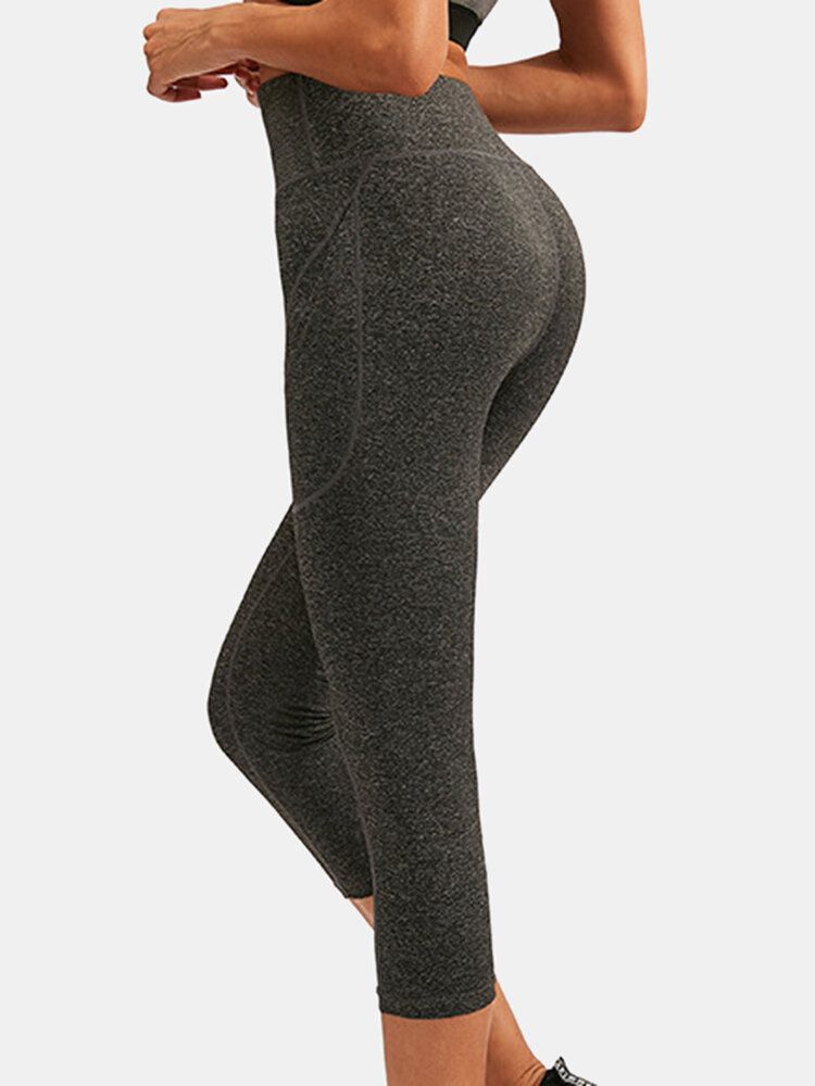 Pantalones De Cintura Alta De Yoga Deportivo Que Absorben La Humedad De Color Sólido Para Mujer